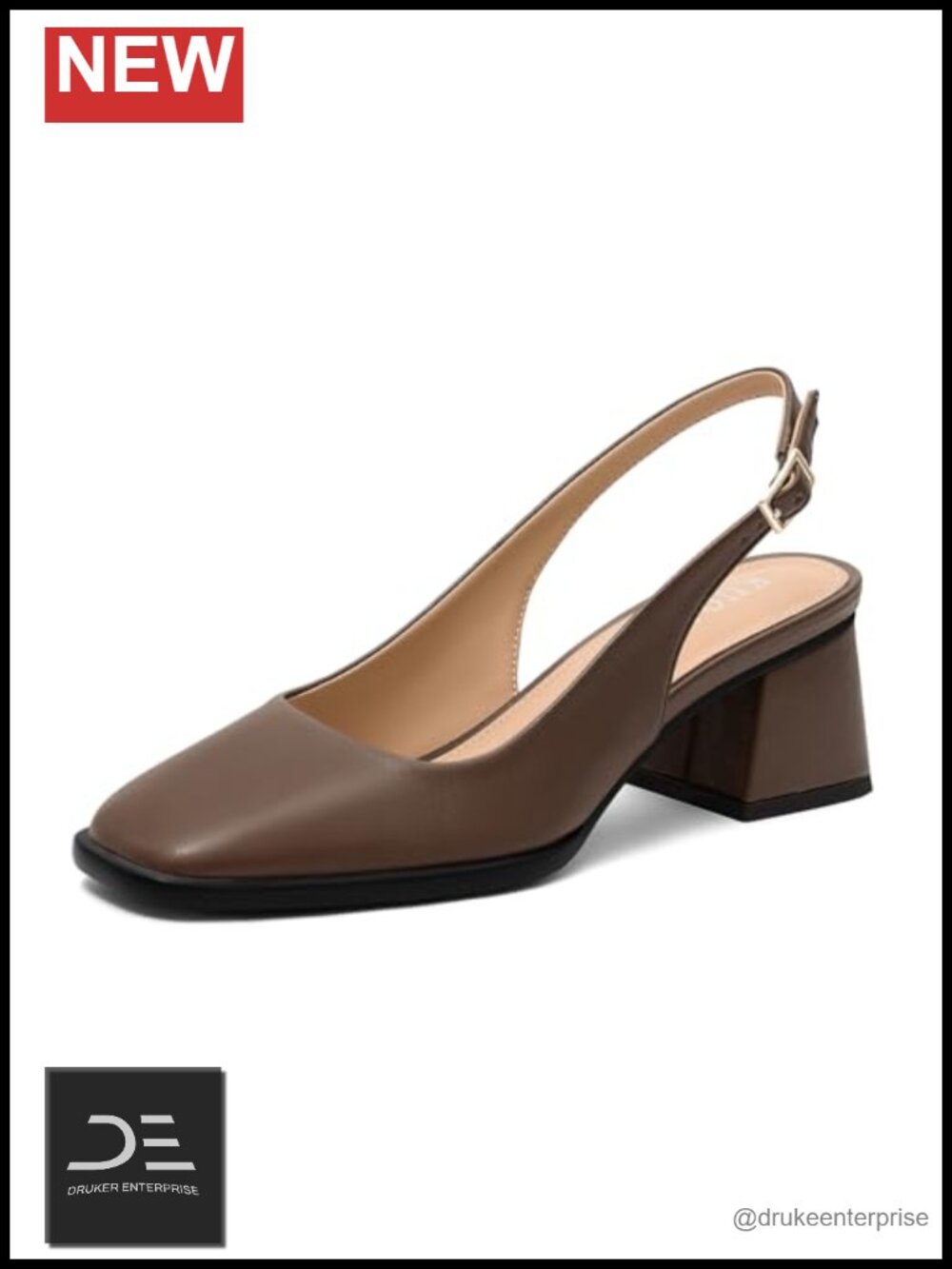 Chunky Heels Slingback Pumps with Adjustable Buckle Strap Faux Leather